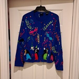 VTG Christina Rotelli Cardigan Embroidered Penguin New Years 2000 Y2K Women's XL